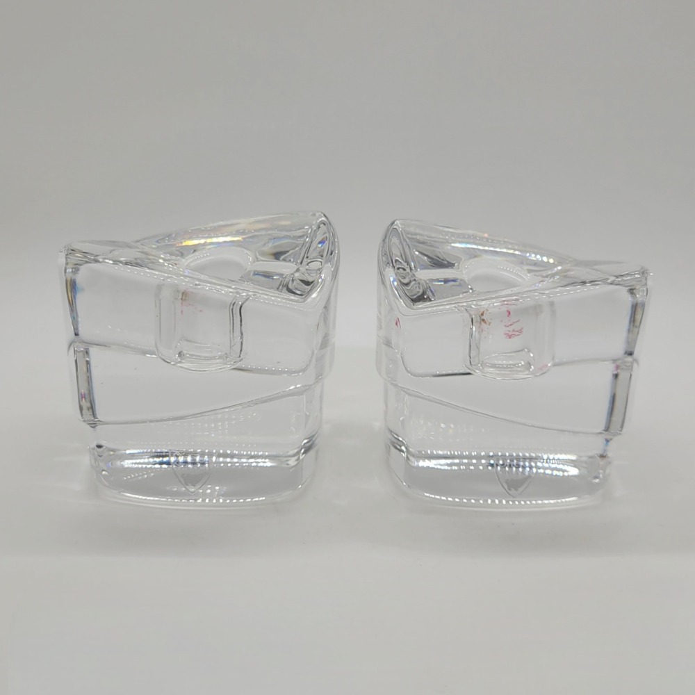 Orrefors Sweden Crystal Candle Holders Set of 2 Geometric Glass Square Base